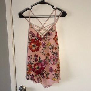 Pale pink express strappy tank with floral print